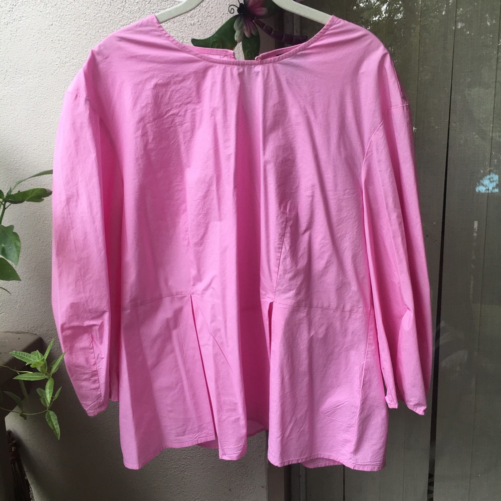 Polished, tailored cotton Mossimo pink blouse w/tucks & peplum — XXL, plus-sized